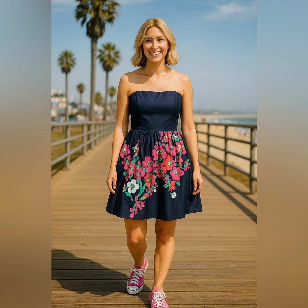 Lilly Pulitzer Bright Navy Cherry Mine Lottie Strapless Mini Dress in 6 - Picture 7 of 15